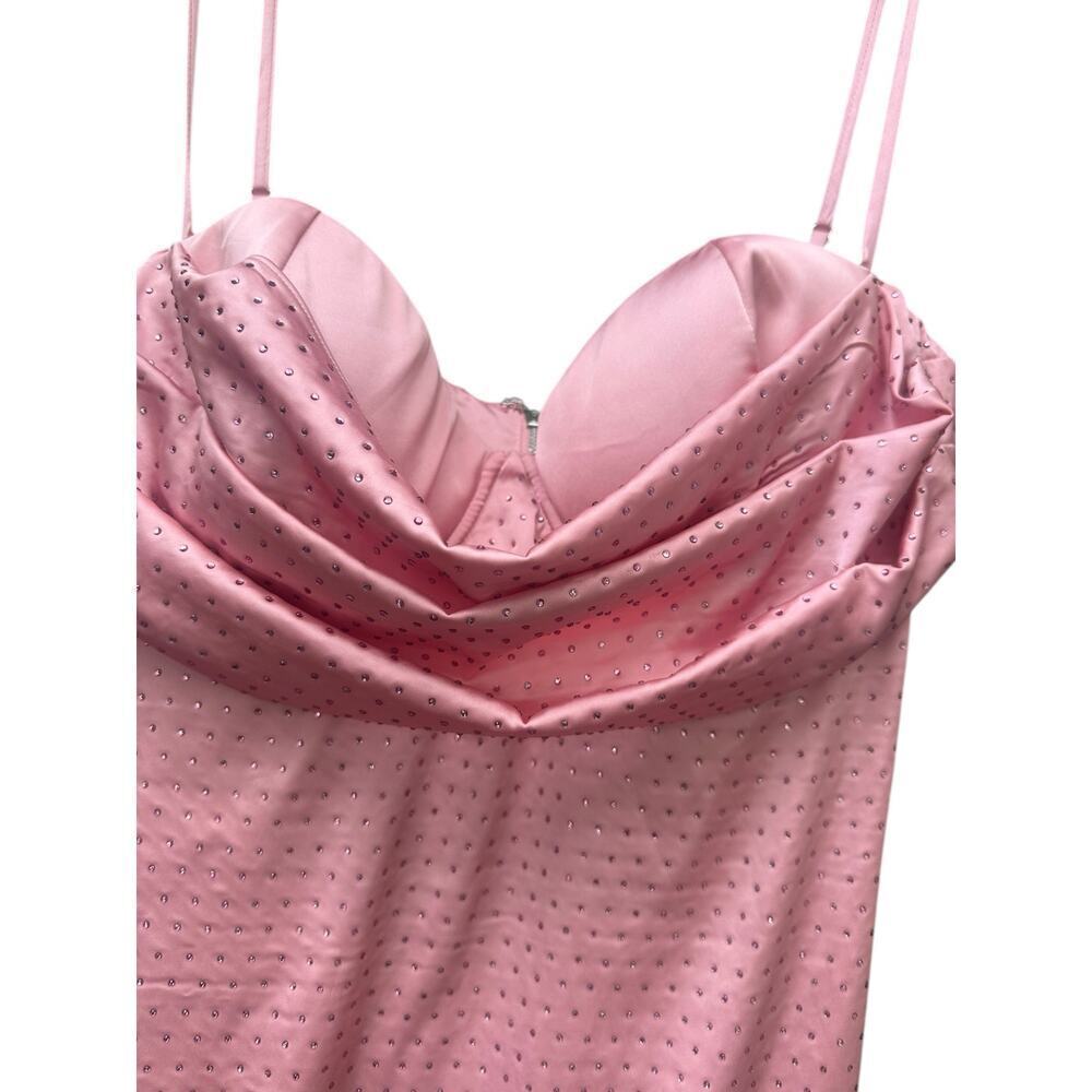 Oh Polly Sparkly Pink Satin Mini Dress – Rhinestone Cowl Neck Party Dress, SZ 10 - Picture 4 of 10